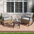 thumbnail image 1 of 3 Piece Rocking Bistro Table Set, Steel Top Table W/ 2 Rocking Chairs Padded Seat, PE Rattan Bistro Set of 3, All-Weather Conversation Set for Outdoor Patio Poolside, Balcony - Gray, 1 of 8