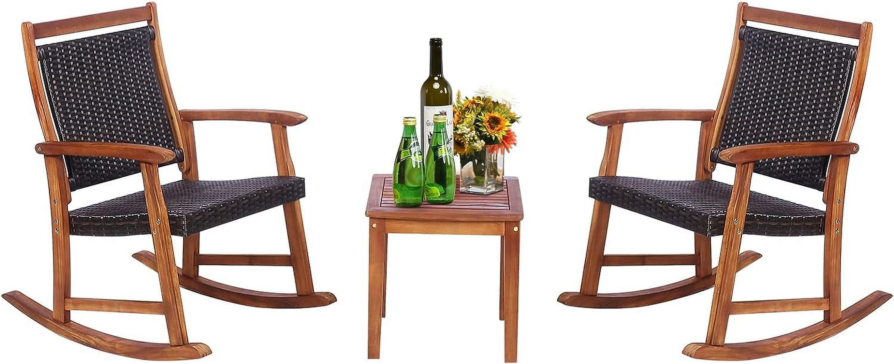 3Piece Rocking Chair Set Acacia Wood Patio Rocker Set with Square
