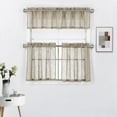 thumbnail image 1 of 3 Piece Rod Pocket Linen Semi Sheer Kitchen Window Curtain Tiers and Valance Set 24" Long, Taupe., 1 of 4