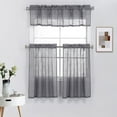 thumbnail image 1 of 3 Piece Rod Pocket Linen Semi Sheer Kitchen Window Curtain Tiers and Valance Set 36" Long, Grey., 1 of 5