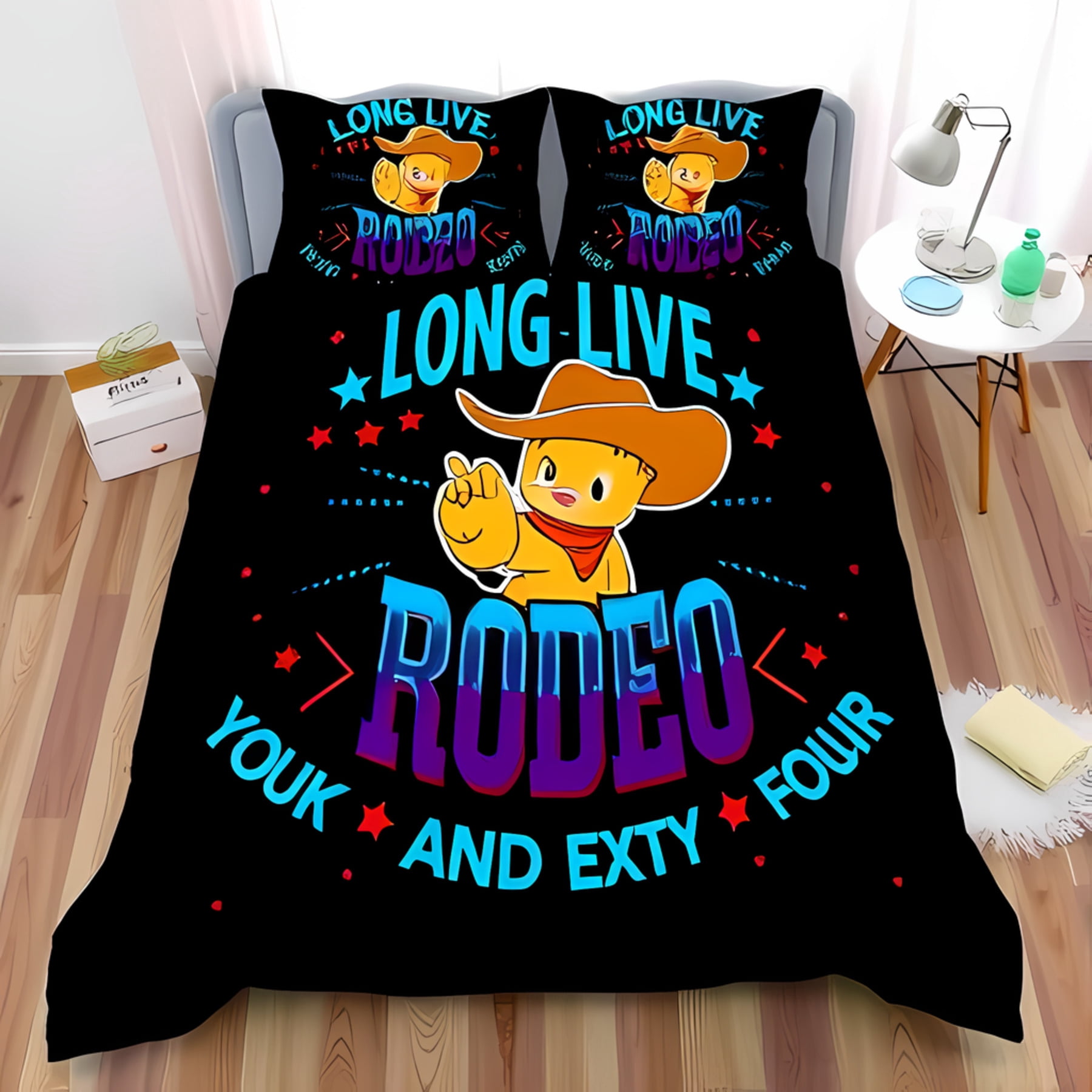 3-Piece Rodeo Themed Duvet Cover Set with Cartoon Cowboy Character ...