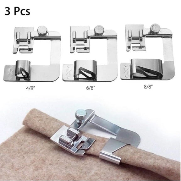 3 Piece Rolled Hem Foot Presser Set for Domestic Sewing Machines, TIKA