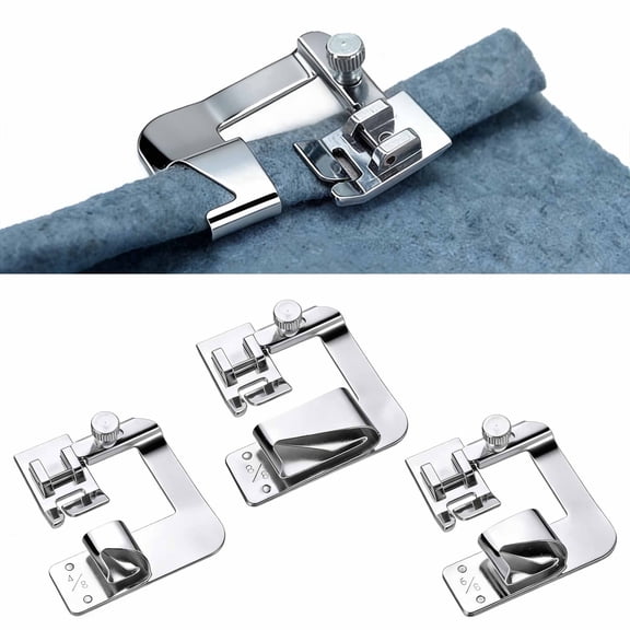 3-Piece Rolled Hem Presser Foot Set for Sewing Machines, 1/2", 3/4", 1" Hemmer Feet Compatible with Singer, Brother, Janome & Other Low-Shank Models