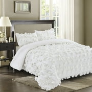 3 Piece Romantic Ivory Comforter Set, Premium Microfiber, King