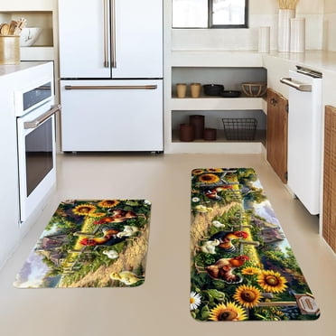 3 Piece Rooster Kitchen Rug Set, 16x24+20x31+17x47 Non-Slip Farmhouse ...