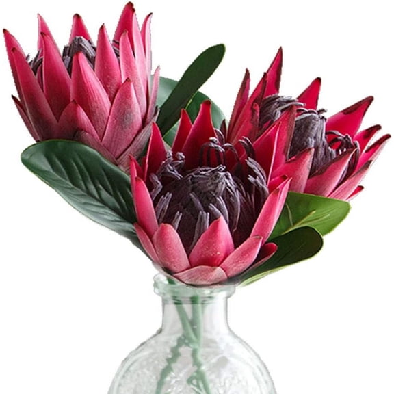3-Piece Rose Artificial Protea Flowers, 15.75-Inch Silk Floral Stems for Wedding Bouquets, Vase Arrangements and Table Centerpieces (Rose)