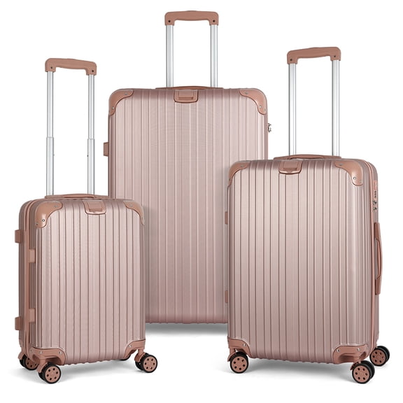 3-Piece Rose Gold Hardside Luggage Set (20/24/28 Inch), TSA-Approved Spinner Suitcases with Combination Locks, Lightweight ABS Travel Set