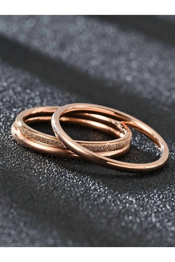 3-Piece Rose Gold Tone Stainless Steel Stackable Rings Set With Textured Bands