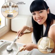 3-Piece Rotating Dish Brush Set with Soap Dispenser, Long Handle Cup Cleaning Brushes for Kitchen