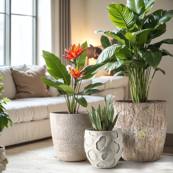 3-Piece Round Concrete Planter Set (13”+11”+9”) – Large Indoor Outdoor Plant Pots with Drainage Hole & Rubber Plug, Modern Cement Garden Planters for Patio, Balcony, Home Décor (SH006)