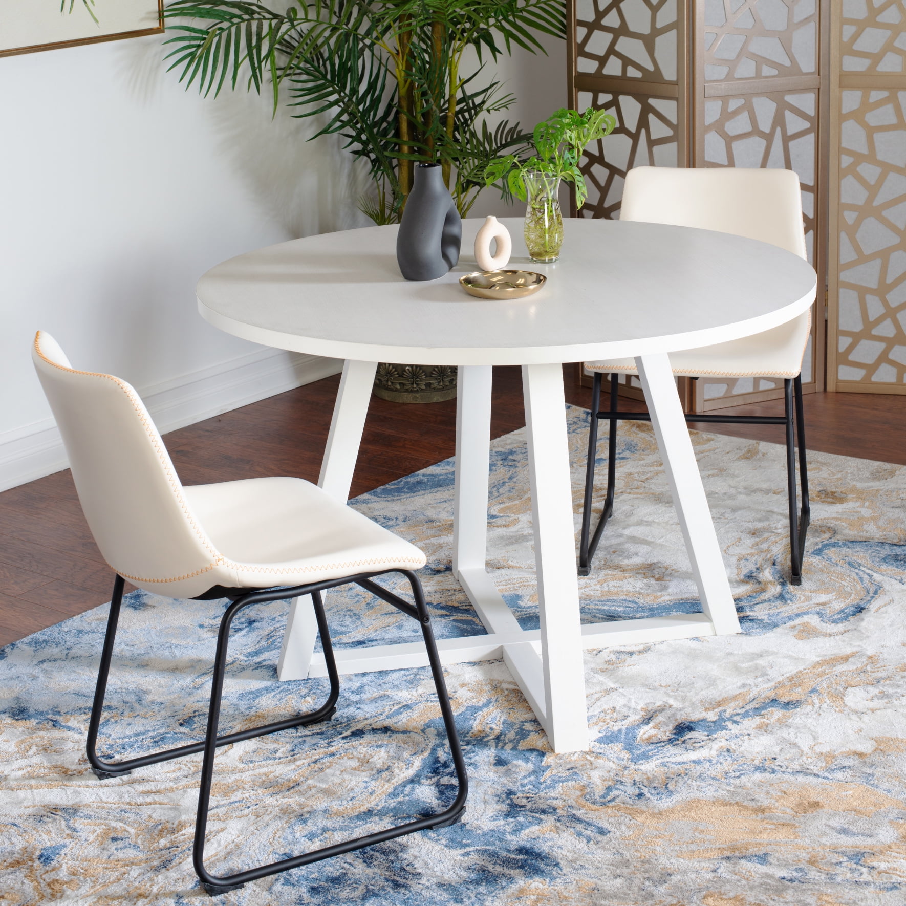 3-Piece Round Dining Table Set with 2 Chairs, White Farmhouse Kitchen ...