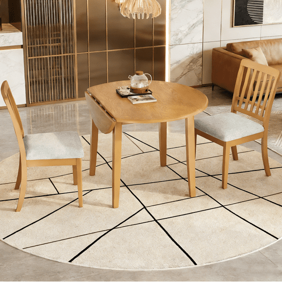 3-Piece Round Dining Table Set for 2 with Folding Wood Table and 2 Upholstered Chairs | Space-Saving Design for Small Apartments, Dining Room, Kitchen, Breakfast Area