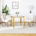 thumbnail image 1 of 3-Piece Round Dining Table Set, Modern Glass Table Irregular Table Legs, and 2 Velvet Tufted Chairs for Kitchens, Living Rooms, Small Spaces, 1 of 8