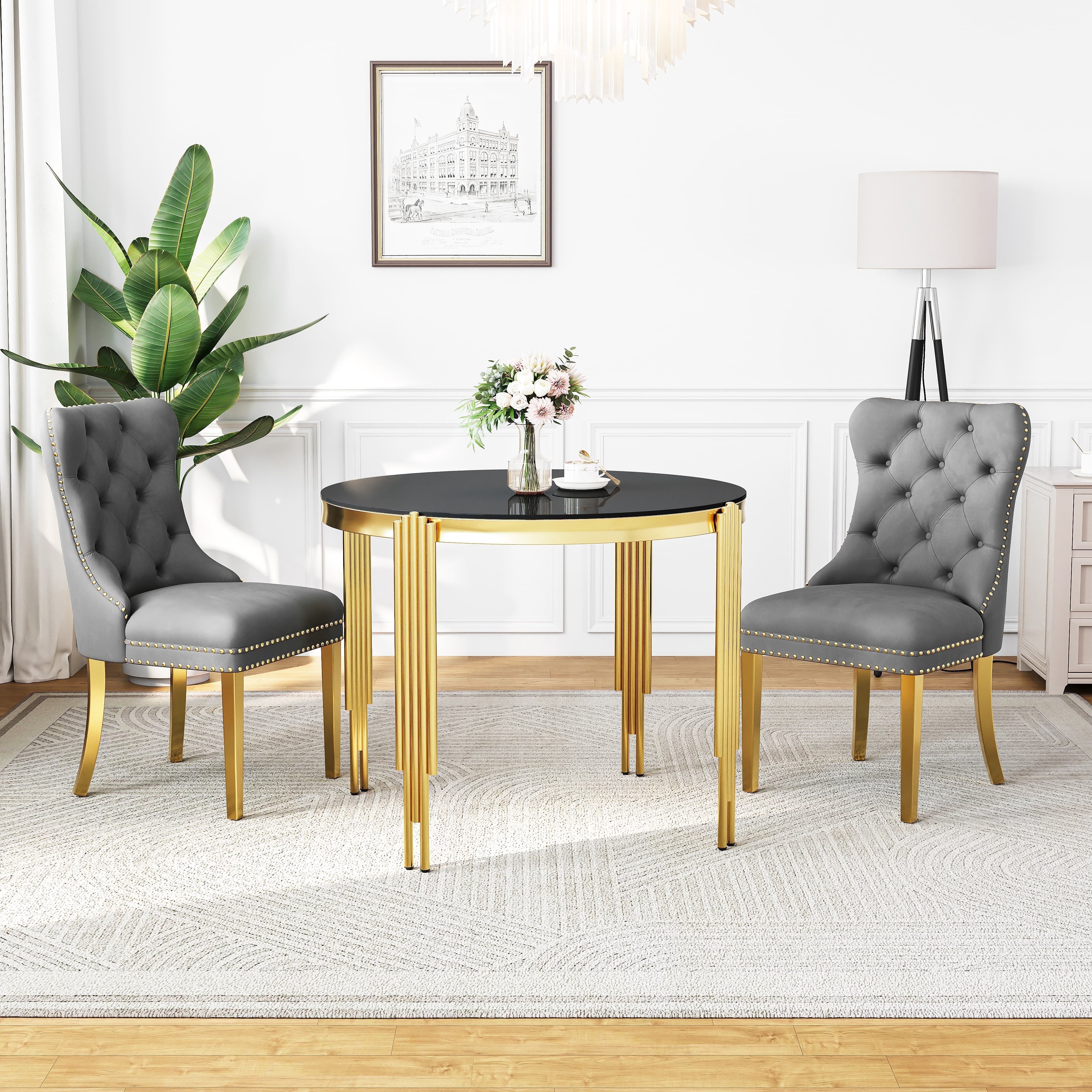 Irregular Round Table 3-Piece Round Dining Table Set, Modern Glass Table Irregular Table Legs ...