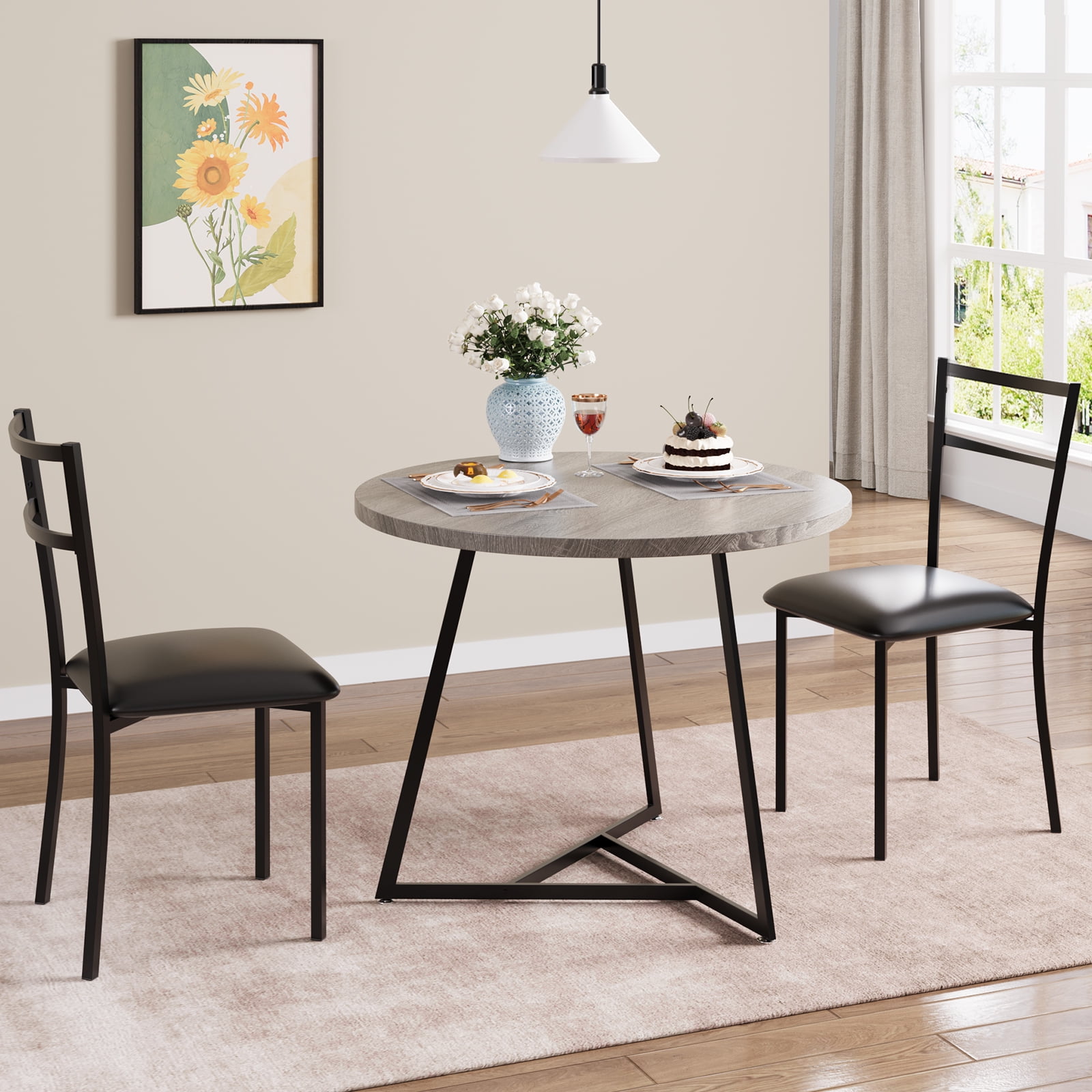 3-Piece Round Dining Table Set, Space Saving 2-Person Kitchen Table ...
