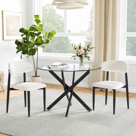 3-Piece Round Glass Dining Table Set, 36" Modern Tempered Glass Kitchen Table with 2 Upholstered Chairs for Small Dining Spaces