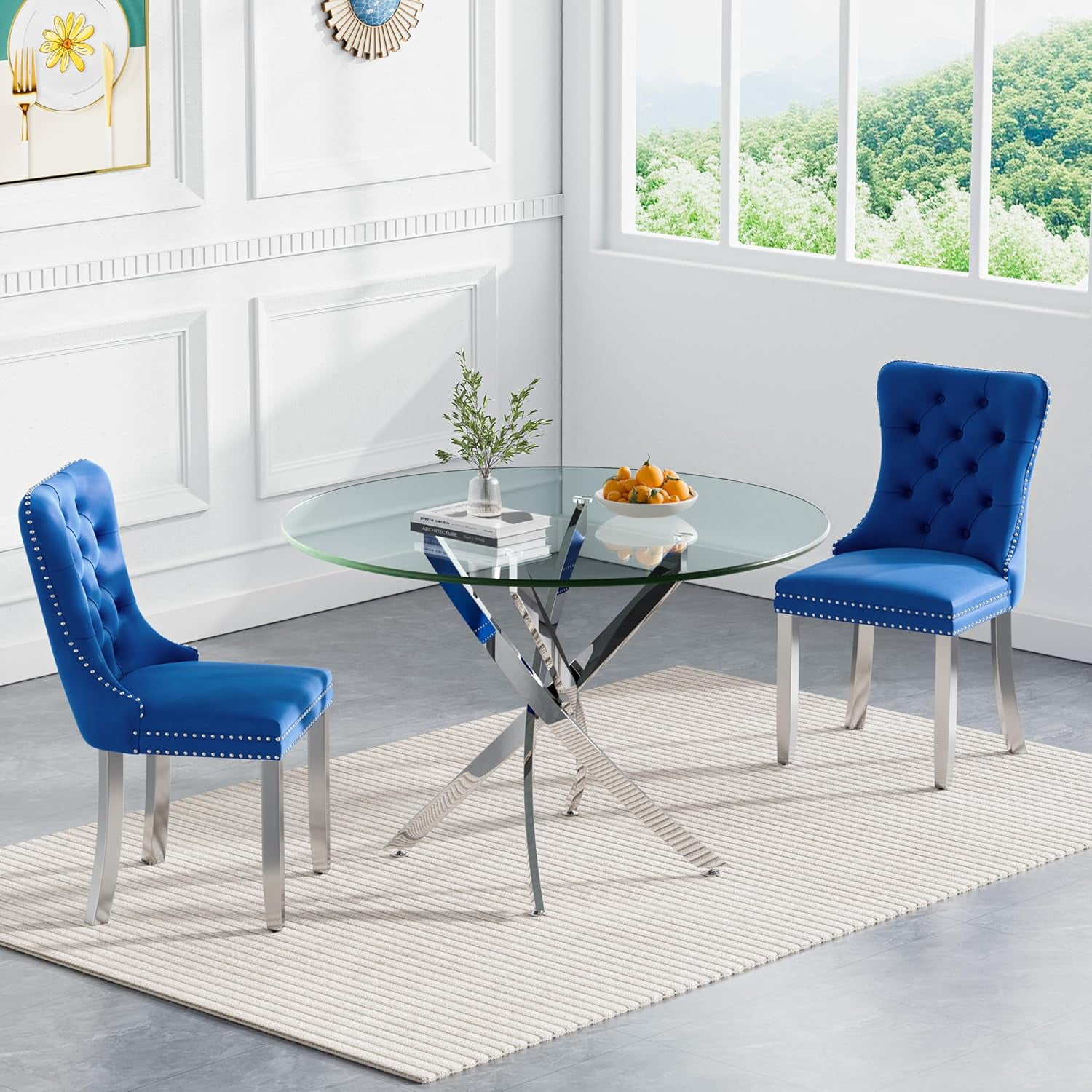 3-Piece Round Glass Dining Table Set, Modern 36" Clear Glass Kitchen ...