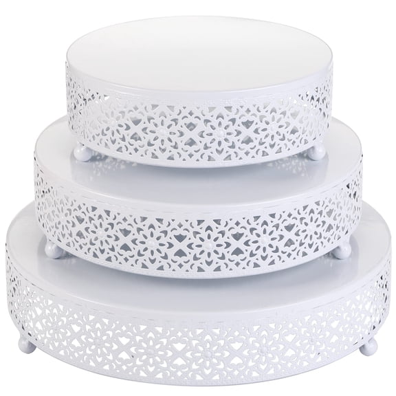 3-Piece Round Metal Cake Stand Set, Dessert Display Plates for Weddings, Birthdays and Events