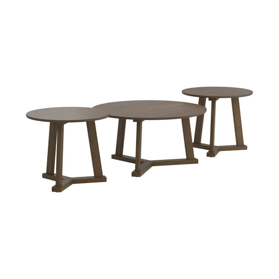 3-Piece Round Occasional Table Set Natural Walnut