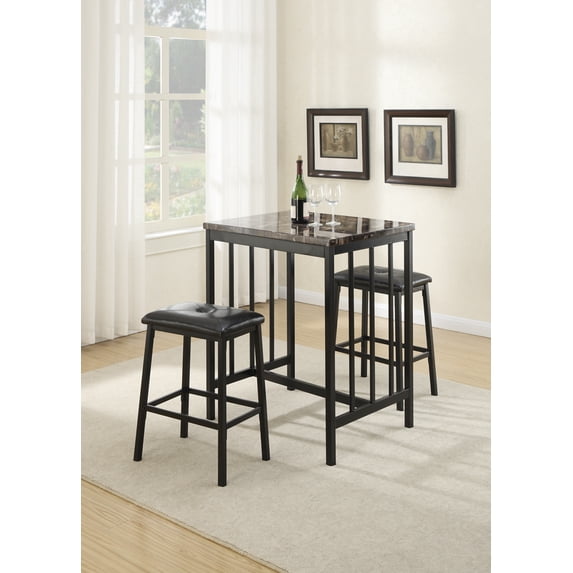 3 Piece Rubber Wood Counter Height Set Black