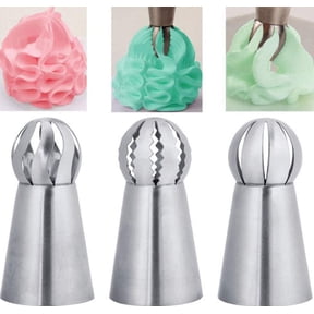 3 Piece Sphere Ball Icing Piping Nozzles Set, Stainless Steel Pastry Cream Tips for Cake Decorating and Flower Designs, TIKA
