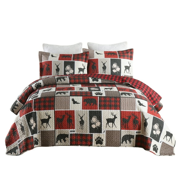 3-Piece Rustic Country Quilt Set - Cozy Cabin Lodge Bedspread for Timeless Home Comfort B195