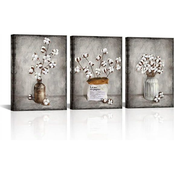 3 Piece Rustic Kitchen Picture Wall Decor Vintage Cotton Canvas Art Print Farmhouse Decoration for Dining Room Bathroom Stretches and Framed Ready to Hang 12"x16"x3pcs