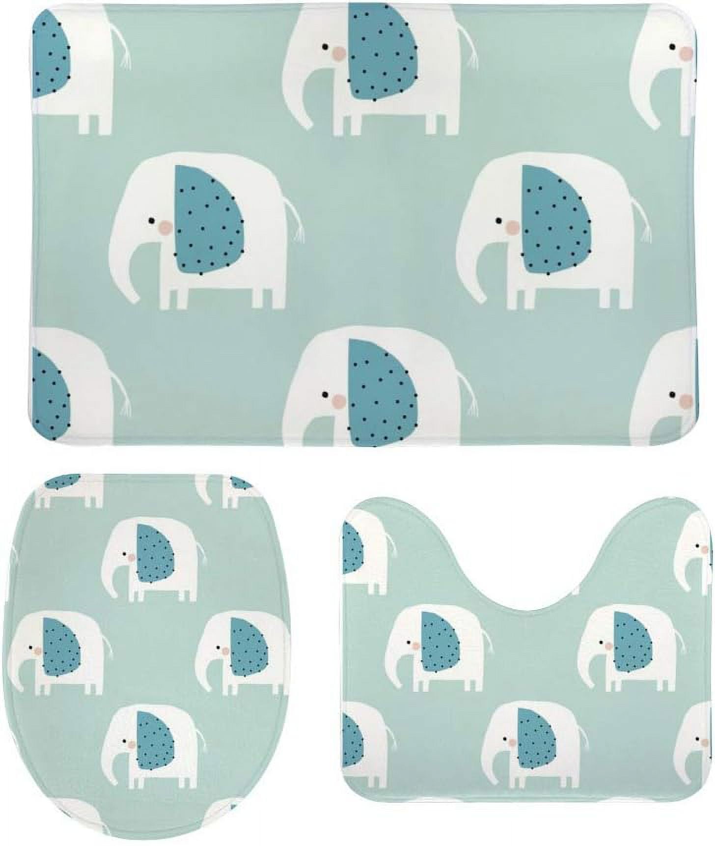 3 Piece SKYSONIC Non-Slip Bathroom Rug Set Cute Elephant Soft Contour Rug + Toilet Lid Cover ...