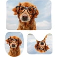thumbnail image 1 of 3 Piece SKYSONIC Non-Slip Bathroom Rug Set Golden Retriever Wear Glasses Soft Contour Rug + Toilet Lid Cover + Bath Mat Bathroom Decor, 1 of 3
