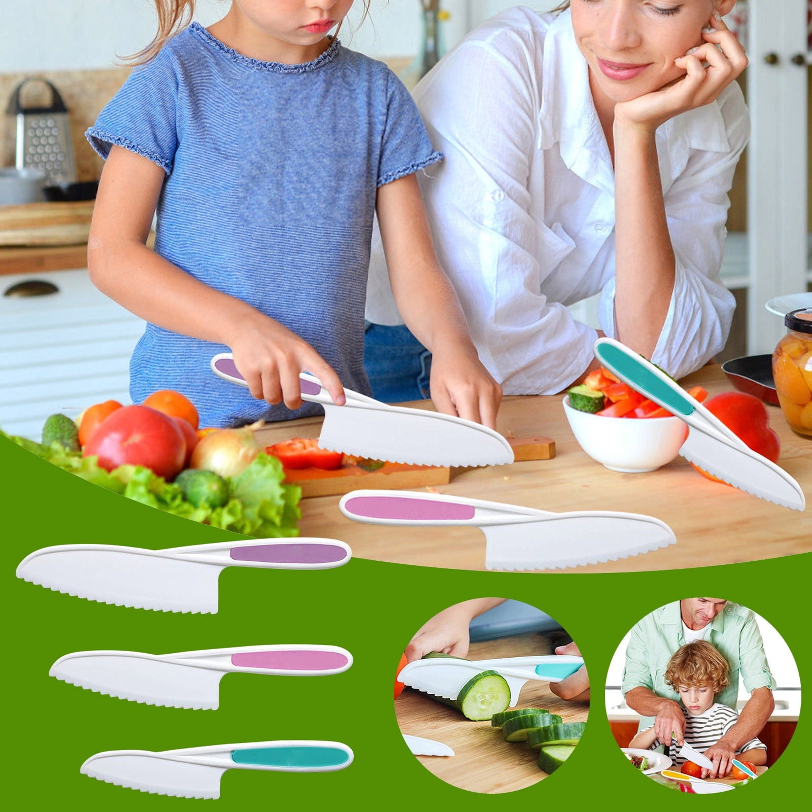 3Piece Safe and FirmGrip Kids Kitchen Knife Set with Serrated Edges