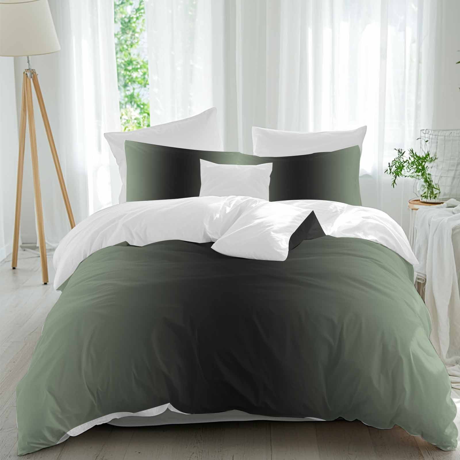 3 Piece Sage Green Black Ombre Duvet Cover Set Full Size,Microfiber ...