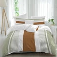 thumbnail image 1 of 3 Piece Sage Green Farmhouse Duvet Cover Set California King, Microfiber Comforter/Quilt Cover with Corner Ties and 2 Pillowcases, Green Brown Striped All Season Soft Bedding with Zipper Closure, 1 of 8
