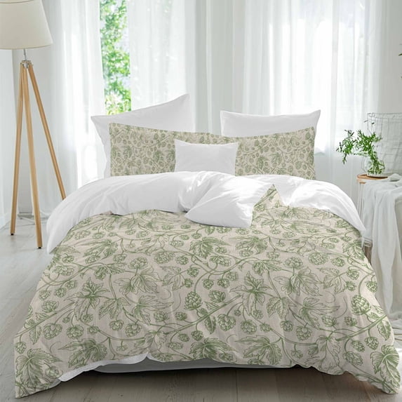 3 Piece Sage Green Flowers Duvet Cover Set Twin Size,Microfiber Comforter/Quilt Cover with Corner Ties and 2 Pillowcases,Rustic Pastoral Botanical Floral Leaf All Season Bedding with Zipper Closure
