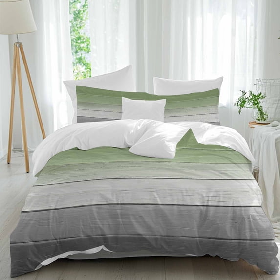 3 Piece Sage Green Gray Duvet Cover Set Queen Size,Microfiber Comforter/Quilt Cover with Corner Ties and 2 Pillowcases,Vintage Country Ombre Chic Wooden Grain All Season Bedding with Zipper Closure
