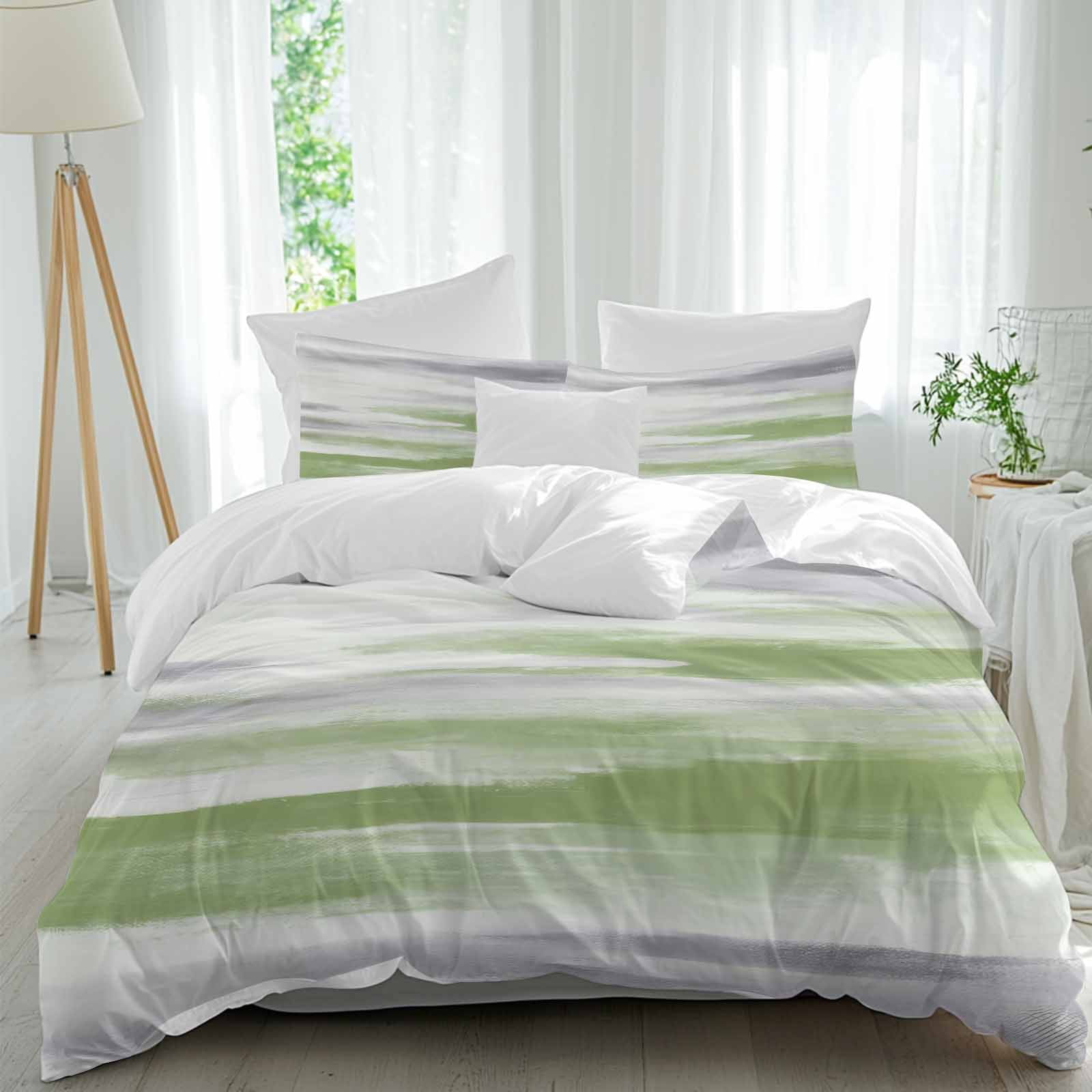 3 Piece Sage Green Gray Duvet Cover Set Twin Size,Microfiber Comforter ...