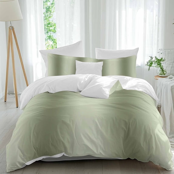 3 Piece Sage Green Ombre Duvet Cover Set California King,Microfiber Comforter/Quilt Cover with Corner Ties and 2 Pillowcases,Modern Abstract Art Farmhouse Gradient Soft Bedding with Zipper Closure