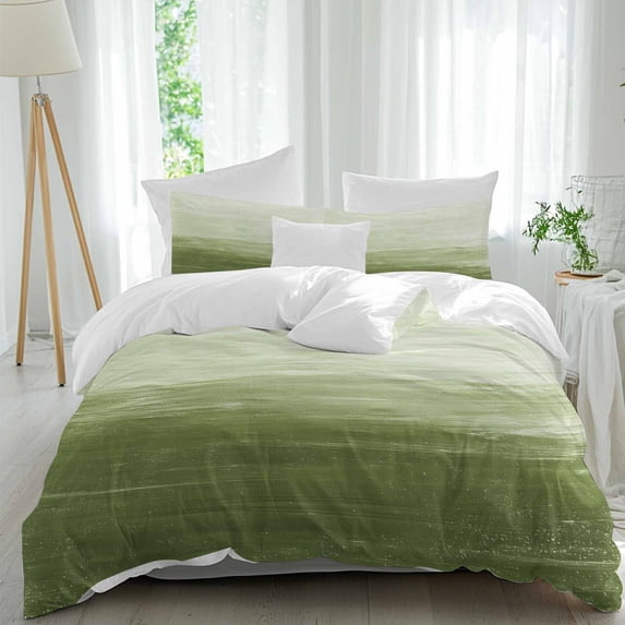 3 Piece Sage Green Ombre Duvet Cover Set Full Size,Microfiber Comforter/Quilt Cover with Corner Ties and 2 Pillowcases,Modern Abstract Art Ocean Oil Painting All Season Bedding with Zipper Closure