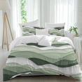 thumbnail image 1 of 3 Piece Sage Green Ombre Duvet Cover Set Queen Size, Microfiber Comforter/Quilt Cover with Corner Ties and 2 Pillowcases, Modern Moire Geometric Abstract All Season Soft Bedding with Zipper Closure, 1 of 8