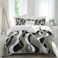 thumbnail image 1 of 3 Piece Sage Green Stripe Duvet Cover Set California King,Microfiber Comforter/Quilt Cover with Corner Ties and 2 Pillowcases,Grey White Geometric Modern Abstract Soft Bedding with Zipper Closure, 1 of 8