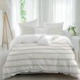 thumbnail image 1 of 3 Piece Sage Green Striped Duvet Cover Set Twin Size,Microfiber Comforter/Quilt Cover with Corner Ties and 2 Pillowcases,Rustic Green Stripe Modern Art Beige All Season Bedding with Zipper Closure, 1 of 8