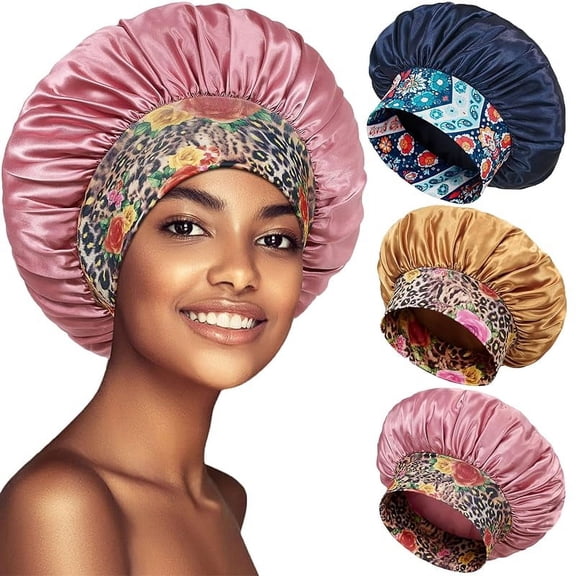 3 Piece Satin Headband Silk Sleeping Hat. Hat.Women's curly braid with wide soft band protects hair at night prevents friction from frizzing, tangling and holds hair in place