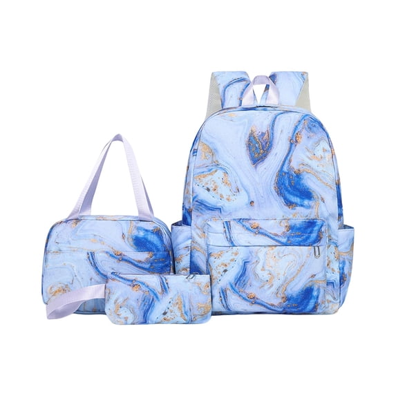 3 Piece School Backpack Set, Gradient Blue Tie-Dye Oxford Cloth Bookbag with Handbag & Pencil Case, Durable Large Capacity Student Bag for Middle High School Girls Boys