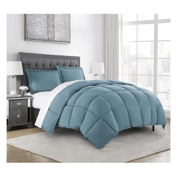 3-Piece All Season Oversized King Comforter Set China Blue, Soft Quilted Down Alernative Duvet Insert with Corner Tabs, Lightweight Microfiber Bedding, 110 x 96 Inches