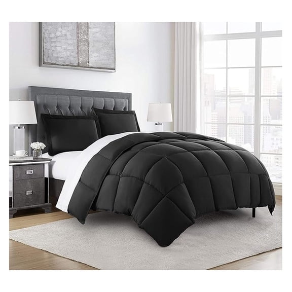3-Piece All Season Oversized Queen er Set Black, Soft Quilted Down Alernative Duvet Insert with Corner Tabs, Lightweight Microfiber Bedding, 92 x 96 Inches