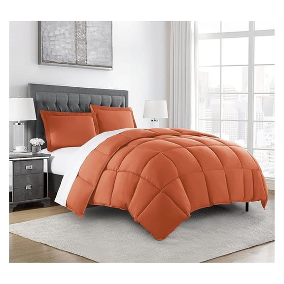3-Piece All Season Queen Comforter Set Rust Orange, Soft Quilted Down Alernative Duvet Insert with Corner Tabs, Lightweight Microfiber Bedding, 88 x 88 Inches