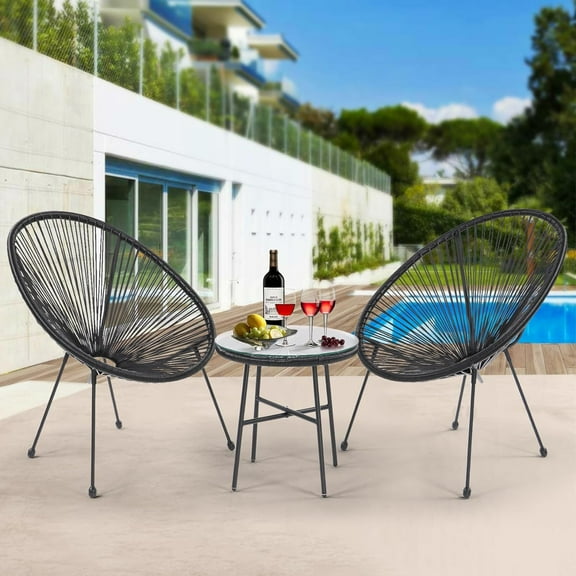 3-Piece Seating Acapulco, Outdoor Patio Furniture Set, Indoor and Outdoor Bistro Set, Glass Top Table and 2 Chairs for Indoor,Lawn, Garden, Poolside