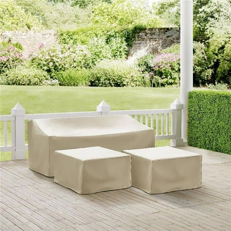 3 Piece Sectional Cover Set With Sofa, 2 Square Table & Ottoman - Tan