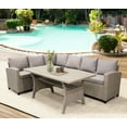 thumbnail image 1 of 3 Piece Sectional Patio Sofa Furniture Set with Wood Top Table, All-Weather PE Wicker Rattan Dining Set with Removable Cushions, Resistant Outdoor Furniture for Pool Backyard Lawn, S7023, 1 of 7