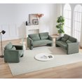 thumbnail image 1 of 3-Piece Sectional Sofa Set with 5 Seat Teddy Sofa Couch and Sofa Chair, Support Pillow and Inlaid Armrest, Leisure Couch with Plastic Sofa Legs for Living Room, Bedroom, Apartment and Office, Green, 1 of 9