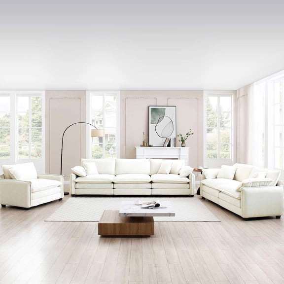 3-Piece Sectional Sofa in Beige Corduroy / Retro Style with Modern Comfort
